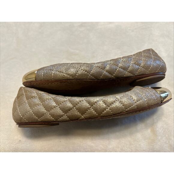Tory Burch Women’s 9.5 M Kaitlin Quilted Metallic Ballet Flats Tan Silver Gold - Picture 7 of 7